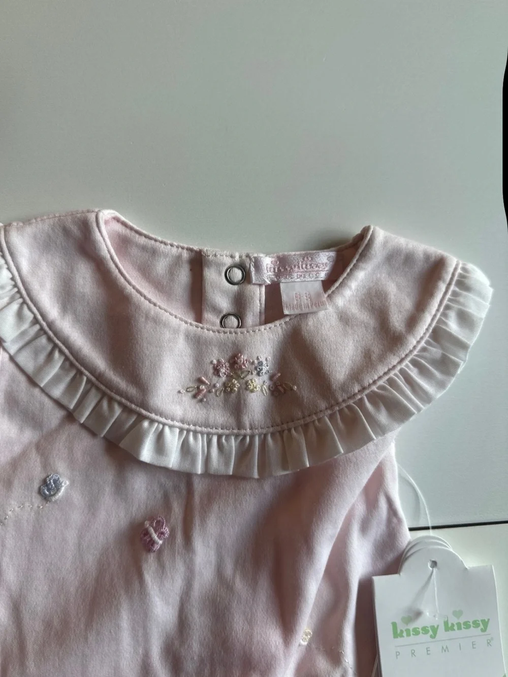 Kissy Kissy Pink Hand Embroidered Pima Cotton Playsuit Romper Shortie 6-9m